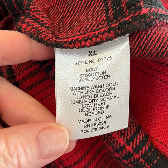 Ci Sono Red Black Plaid Flannel Button Front Long Sleeve Crop Shirt Shacket XL - Picture 10 of 10